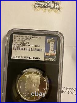 2014-S Kennedy half dollar high relief ER sp70 PL Gold & Silver Pawn. PawnStars