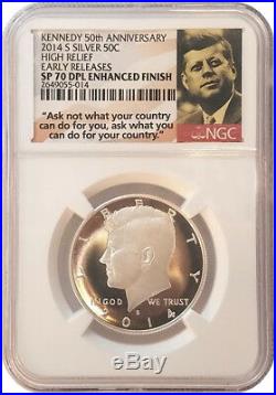 2014-S Silver 50C Enhanced High Relief Kennedy NGC SP-70 DPL Early Releases