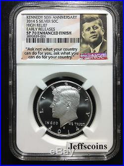 2014-S Silver Enhanced Unc Kennedy Half NGC SP70 IN HAND 50th Anniversary K13 ER