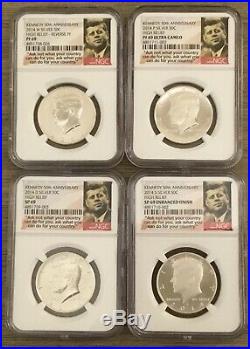 2014 Silver Kennedy 50C 50th Anniversary 4 Coin Set NGC PF69 P D S W Ask Not