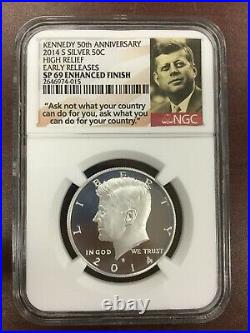 2014 Silver Kennedy 50th Anniversary Set High Relief Ngc Sp/pf69 Early Releases