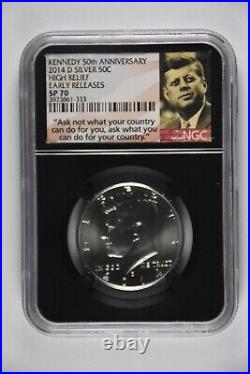 2014 Silver Kennedy 50th Anniversary Set High Relief Sp70-pl Early Releases Ngc
