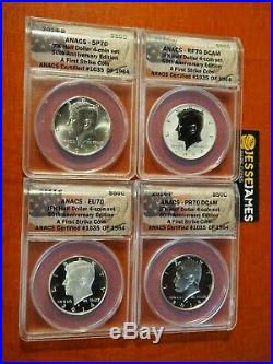 2014 W Reverse Proof Silver Kennedy 4 Coin Anacs Pr70 Sp70 Fs 50th Set S D P