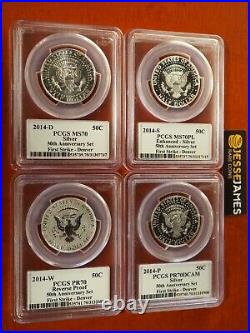 2014 W Reverse Proof Silver Kennedy 4 Coin Pcgs Pr70 Ms70 Pl 50th Ann Set Denver