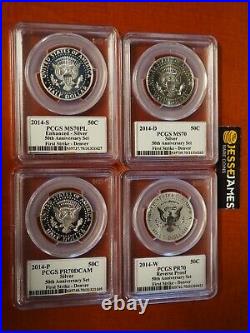 2014 W Reverse Proof Silver Kennedy 4 Coin Pcgs Pr70 Ms70 Pl 50th Ann Set Denver