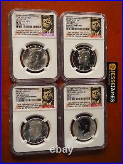 2014 W Reverse Proof Silver Kennedy Ngc Pf69 Sp69 50th Anniversary 4 Coin Set