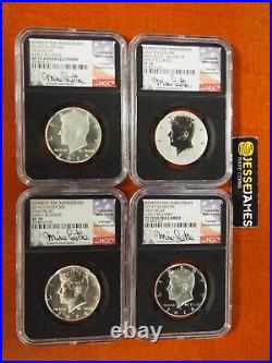 2014 W Reverse Proof Silver Kennedy Ngc Pf70 Sp70 Mike Castle Signed 4 Coin Set
