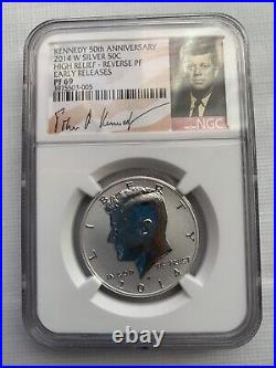 2014 W Silver high Relief reverse proof Kennedy half dollar NGC PF 69