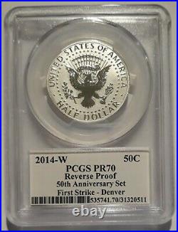 2014-w Silver Kennedy Reverse Proof Half Dollar Pcgs Pr70 50th Anniversary Set