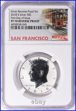 2018-S Silver Kennedy Half Dollar NGC PF70 Reverse Proof First Day Issue Trolley