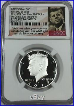 2019-S NGC PF70 KENNEDY. 999 SILVER HALF DOLLAR PROOF tcs 70 FIRST DAY ISSUE