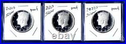 2020 S, 2021 S and 2022 S SILVER Proof Kennedy Half Dollar Set 3 Coins