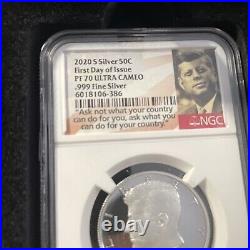 2020 S Silver Kennedy Half Dollar NGC PF 70 Ultra Cameo First Day of Issue RARE