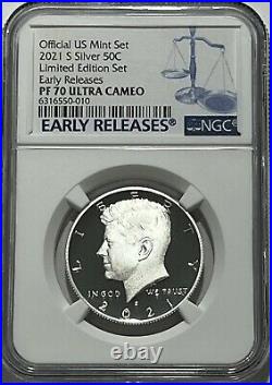 2021 S Proof Silver Kennedy Half Dollar Limited Edition Set Ngc Pf70 Er