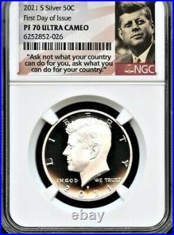2021 S Silver 99.9 Kennedy Half Dollar First Day Of Issue NGC PF70 U. C-IN STOCK