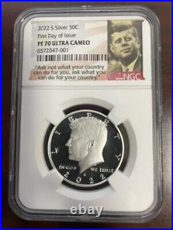 2022 S Silver 50C Kennedy Half Dollar First Day of Issue NGC PF70 Ultra Cameo