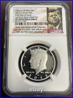 2022 S Silver 50C Kennedy Half FDI NGC PF70 Ultra Cameo FROM 10 Coin Set