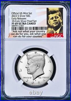 2023 S Proof Silver Kennedy Half Dollar 50c NGC PF69 UC ER 10-Coin-SET Version