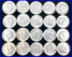 (20) 1964 D Kennedy Half Dollars 90% Silver UNC Roll $10 Face Value