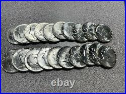 20 BU 1964 Kennedy Half UNC Dollars 1 Roll of Uncirculated Halves -50c Coins