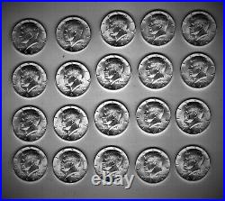 20 Pcs. 1 Roll, 1964-d. 900% Silver Kennedy Half Dollar, Proof Like, See Photos