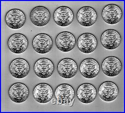 20 Pcs, 1 Roll. 900% Silver Kennedy Half Dollars, 1964-p, Proof Like, Bu Unc