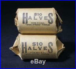 2 ROLLS of 20 1964 UNC KENNEDY SILVER HALF DOLLAR COINS, $20 FACE 90% SILVER