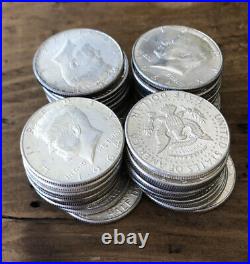 2 Rolls Silver Kennedy Half Dollars 90% Dated 1964. Lot of 40 Coins! Set 1