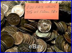 5+ pounds US Silver Kennedy Half Dollars BU to EF/XF 10 Rolls $100 Face Nice
