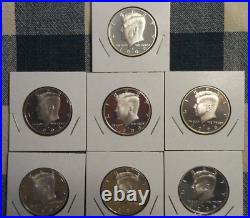 7 Coins 1992 1993 1994 1995 1996 1997 1998 S Silver PROOF Kennedy Half Dollars