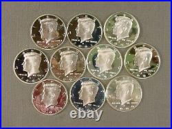 90% Silver Proof Kennedy Half Dollar Lot of 10 1992 99 2000 02 03 05 Deep Cameo