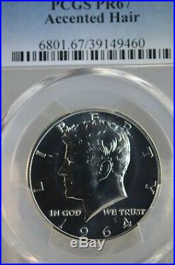 Accented Hair Pr67 1964 Pcgs Graded Kennedy Silver Half Dollar Proof Rare Coin