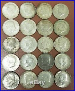 Full Roll (20) Circulated 90% Silver 1964 Kennedy Silver Half Dollars