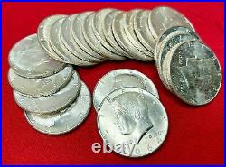Gorgeous Full Roll (20) Bu 1964 90% Silver Kennedy Half Dollars From Estate