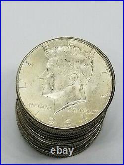 JFK Half Dollar 1/2 Roll Silver 90% $5 10 Coins 1964 PDS FULL DATE Lot WITH TUBE