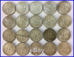 Kennedy Half Dollars Roll Of 20 $10 Face Value 90% Silver 1964