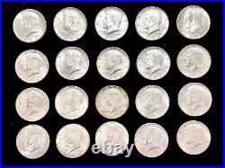 LOT OF 20 1964 KENNEDY HALF DOLLARS US SILVER COINS 1/2.50 Cent