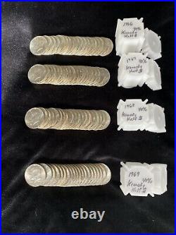LOT OF 80 1966-1969 CIRCULATED 40% SILVER KENNEDY HALF DOLLARS, 4 ROLLS of 20