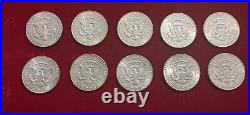Lot Of 10 1964 Kennedy Half dollars 90% Silver Beautiful Group