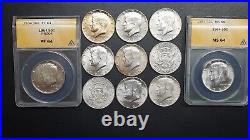 Lot Of 11 Kennedy Silver Half Dollars. Anacs Proof/business, Ddo, Tdo, D/d
