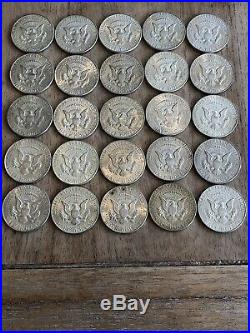 Lot Of (25) Kennedy Silver Half Dollar Coins 90%. Year 1964. Many AU BU! #17