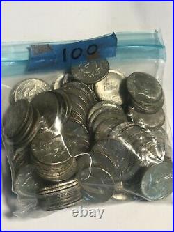 Lot of 100 Kennedy Silver Half Dollar Coins 40% Silver Dated 1965 1969