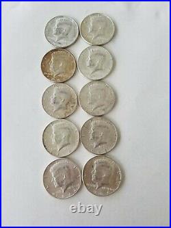 Lot of 10 1964 50c Kennedy Silver Half Dollars