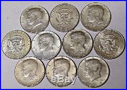 Lot of 10 1964 Kennedy Silver Half Dollars $5 Face Value 90% Silver Coins
