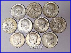 Lot of 10 1964 Kennedy Silver Half Dollars $5 Face Value 90% Silver Coins