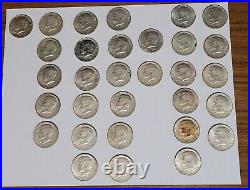 Lot of 31 Kennedy 40% Silver Clad Half Dollar Coins / 1965 1969