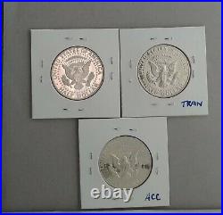 Lot of (3) 1964 Proof Kennedy Silver Half Dollar, Accented Hair, Transitional &