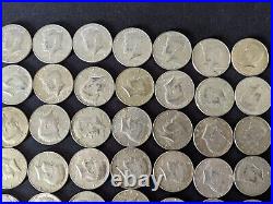 Lot of 50 50c Kennedy 40% Silver Half Dollars 1965-1696 varying conditions