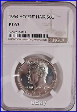 Lot of One NGC-Certified, PF67, 1964 Silver Kennedy Half Dollar with Accented Hair