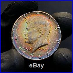 MS63 1964 50C Kennedy Silver Half Dollar, PCGS Secure- Beautifully Rainbow Toned